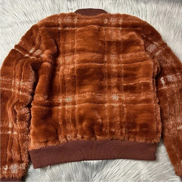 Anthropologie Plaid Teddy Fuzzy Bomber Jacket Size XS - Picture 13 of 14